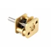 High-precision micro spur gearbox showing the mounting face plate and internal brass gears