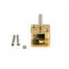 Miniature square spur gearbox kit displayed alongside included mounting screws and an independent motor input gear