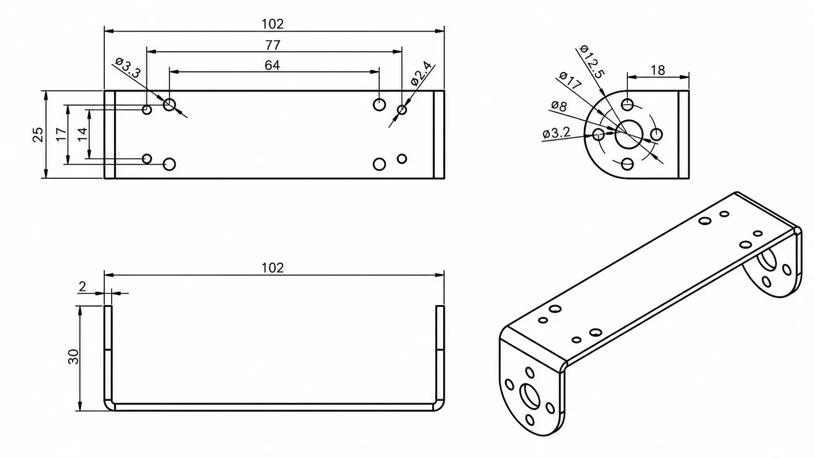 u shaped chassis mount bracket cad drawing