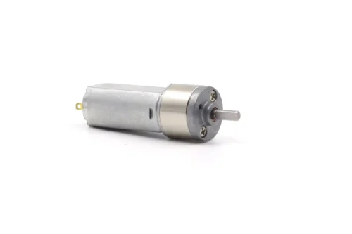 050 gear motor 16mm perspective view 050 gear motor with 16mm spur gearbox and D-shaped output shaft.