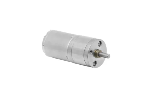 370 gear motor front quarter angle Angled front view of 370 gear motor with metal spur gearbox