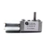 Full side view of TSL-4632GW-370 right angle DC gear motor with specification sticker