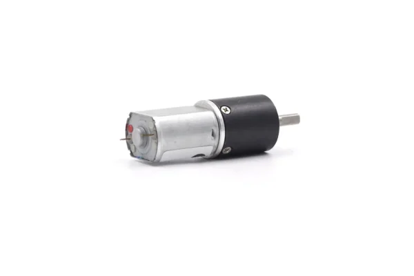 Rear view of DC planetary geared electric motor showing power terminals