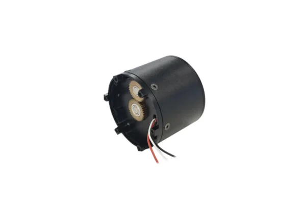 Rear view of GIM3505-36 robot motor with internal gears and connection leads