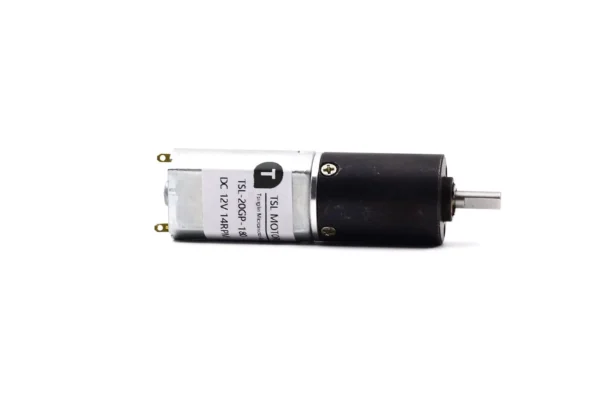 Side view of TSL-20GAY-180 low speed high torque DC motor with product label and model specifications