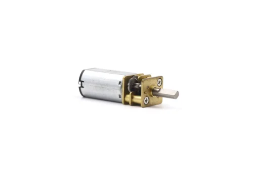 n30 dc gear motor 3 quarter view N30 DC gear motor with 12mm metal spur gearbox and D-shaped output shaft