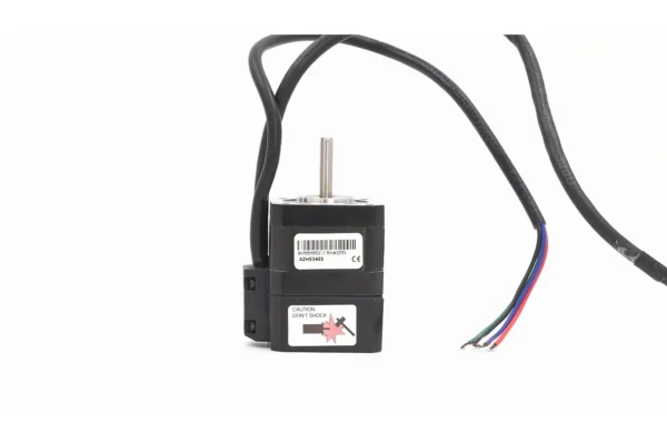 Side view of NEMA 17 stepper motor showing rear encoder casing mounted with screws