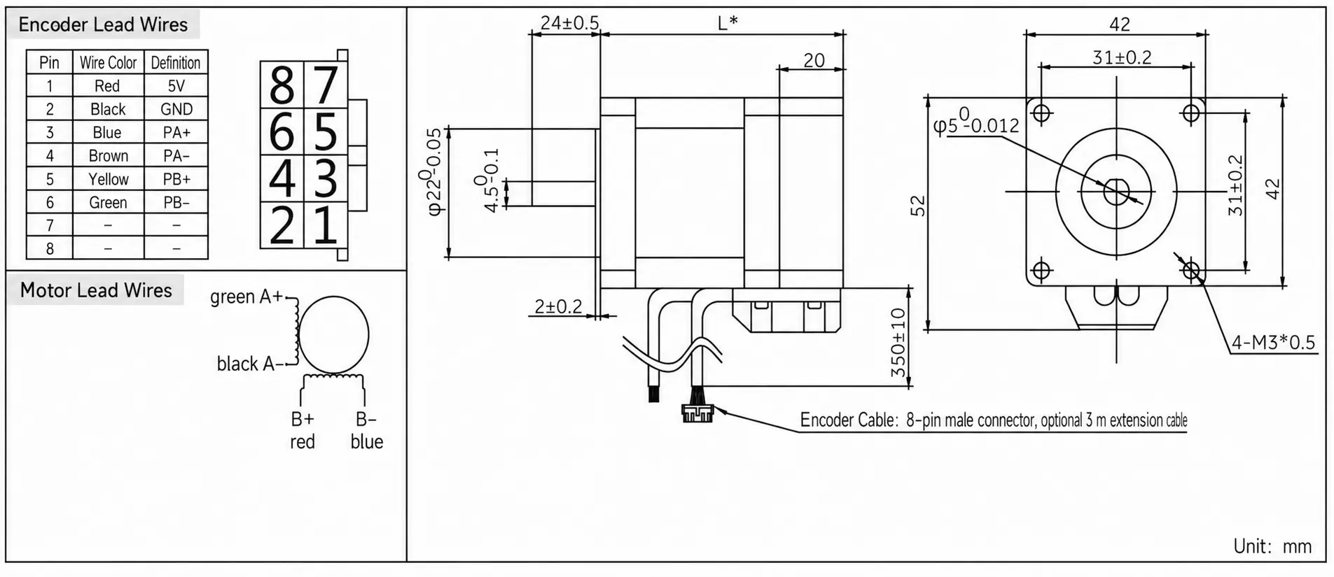 nema 17 stepper motor encoder specs chart