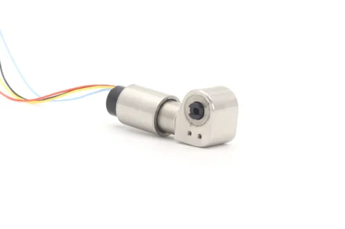 Isometric Angle View 13mm coreless brushless robot hand actuator with 90 degree output shaft and 4-wire interface