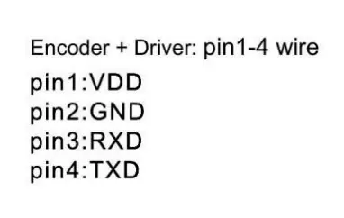 Pinout diagram defining VDD, GND, RXD, and TXD wiring connections