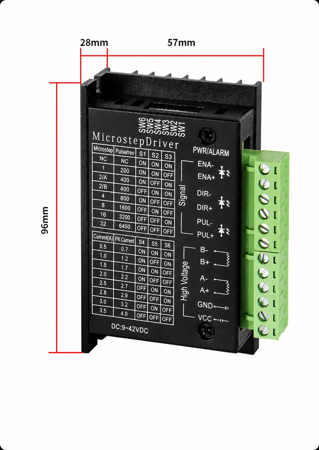 TB6600 stepper motor driver dimensions and mounting specifications