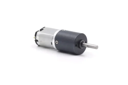 tsl 16gay 030 small dc planetary gear motor front angled view Small DC planetary gear motor 16GAY-030 showing the D-cut output shaft and gear housing