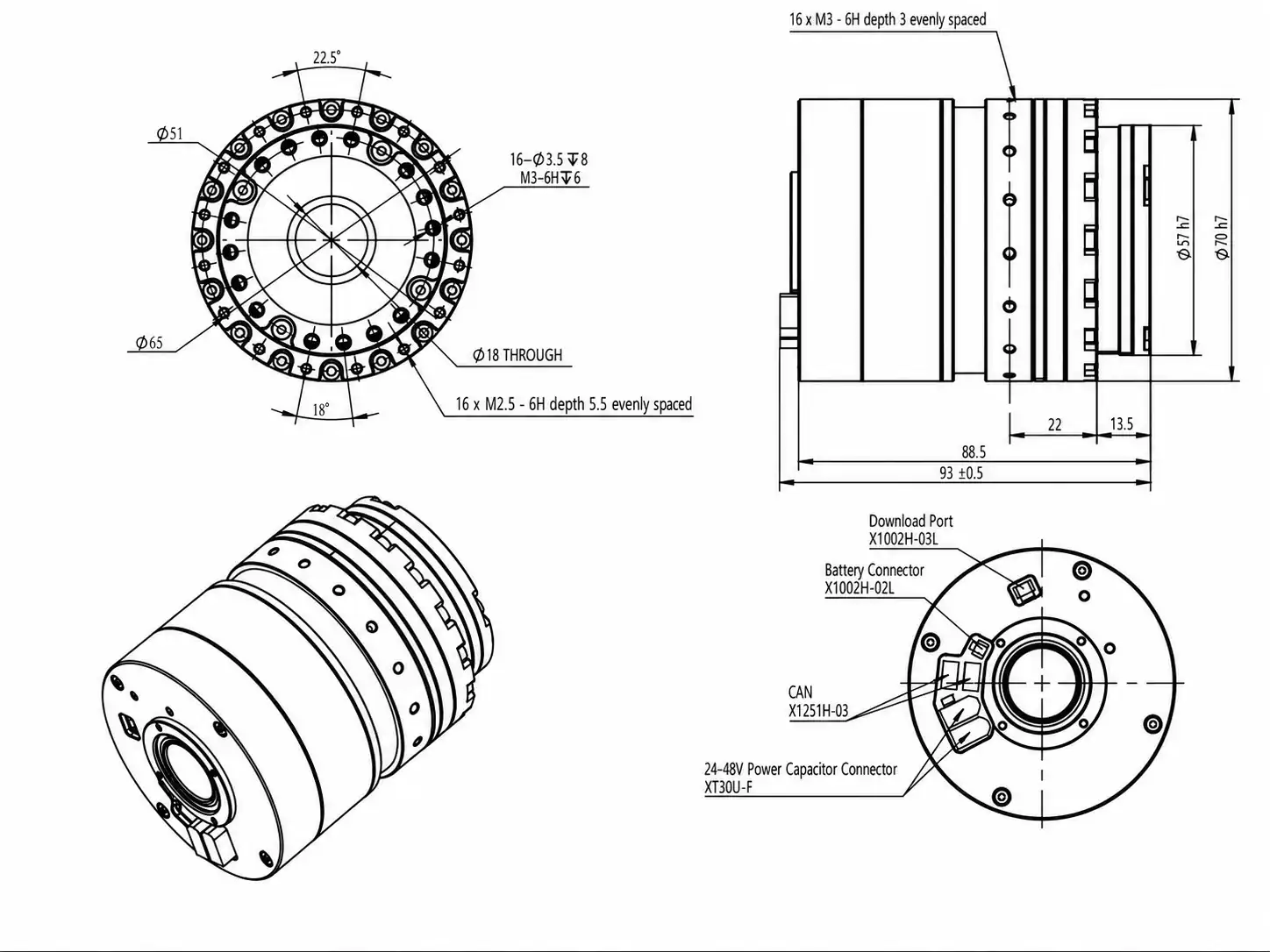 TSL-CRA-RI60-70 robotic servo motor with brake dimension drawing