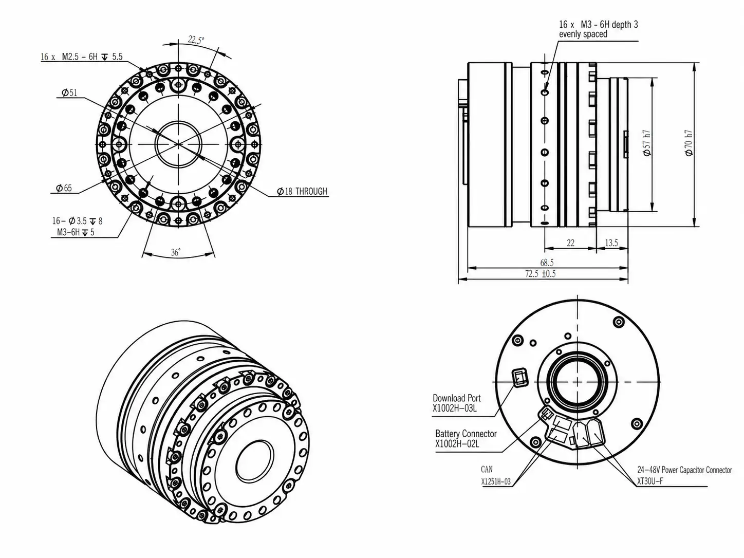 TSL-CRA-RI60-70 robotic servo motor without brake dimension drawing