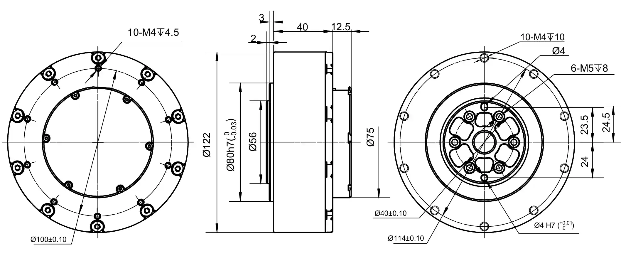 Mechanical dimension drawing of TSL-GIM10015-9 humanoid robot joint actuator