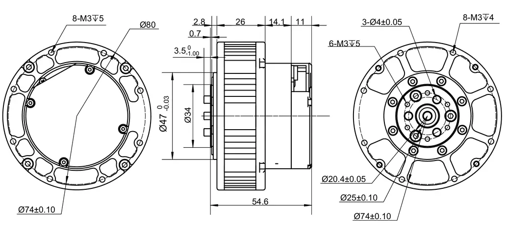 TSL-GIM6010-8 robot actuator motor with customizable brake option diagram