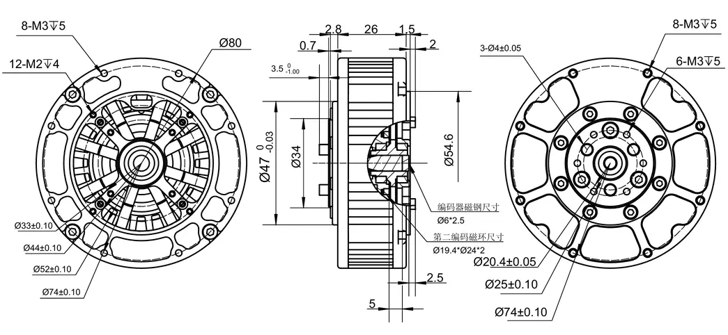 TSL-GIM6010-8 robot actuator motor dimensional drawing without integrated driver