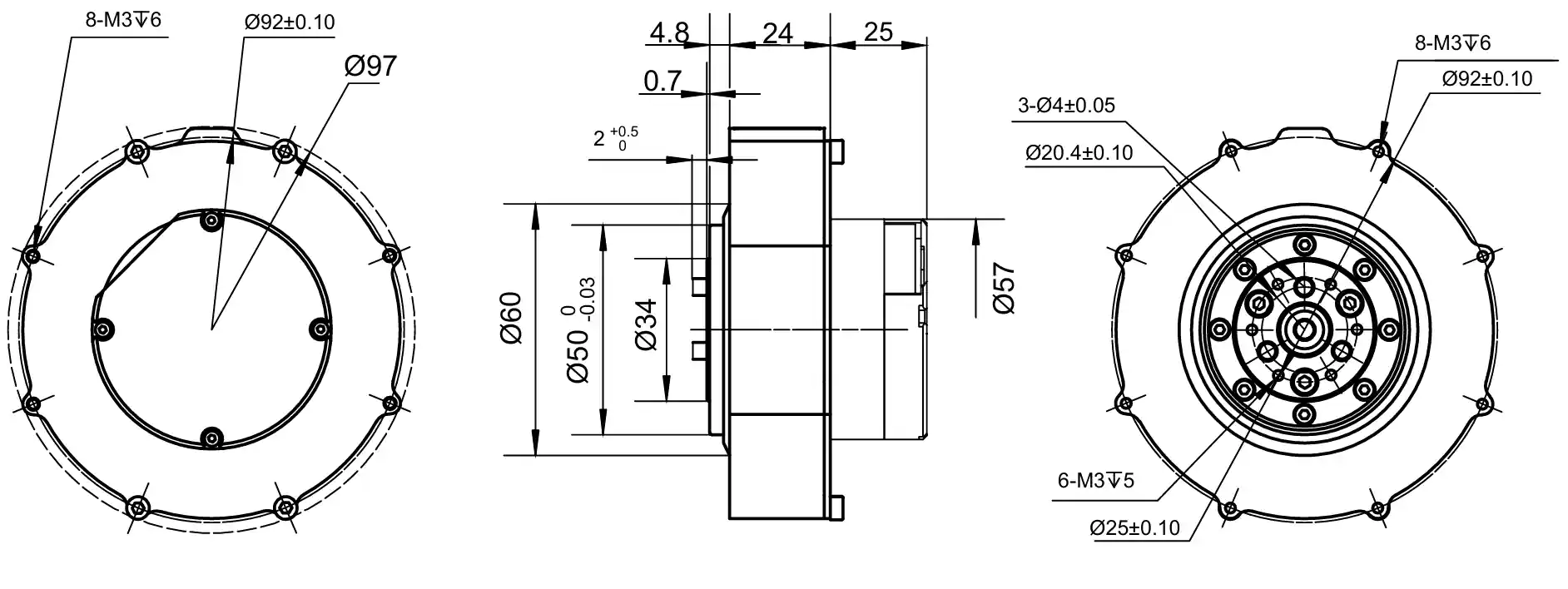 TSL-GIM8108-8 robot joint actuator dimensional drawing with brake