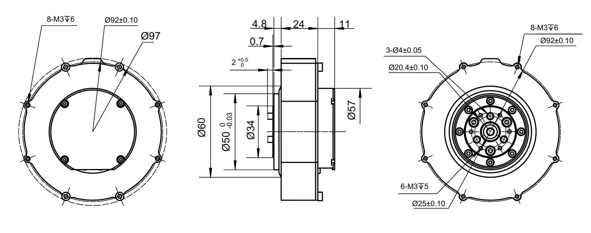 TSL-GIM8108-8 robot joint actuator dimensional drawing with integrated driver