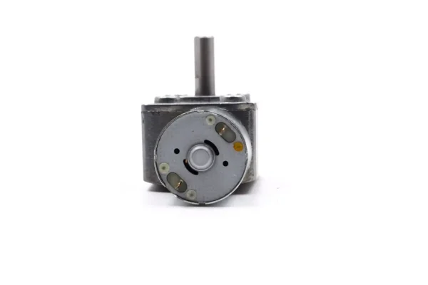 Rear view of 4632-370 right angle DC gear motor showing power terminal connection points
