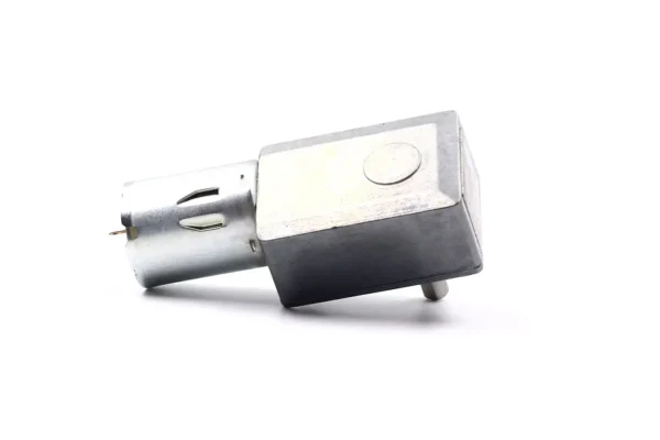 Angled view of TSL-JGY4632-370 worm gear motor metal housing bottom
