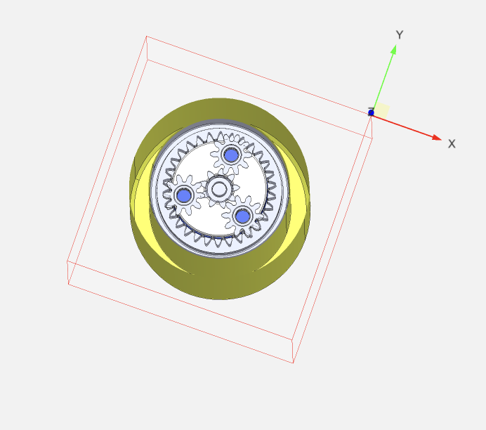Top view of a 10 mm planetary gearbox showing the sun gear, three planet gears and internal ring gear