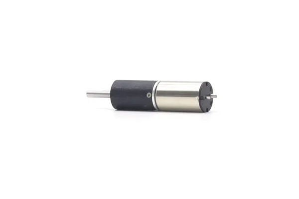 Horizontal reverse-angle view of the 12mm DC gear motor with a brushed coreless motor and powder metallurgy gearbox