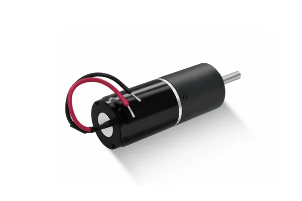 Rear view of 22mm DC planetary gear motor displaying back cap and terminal wires