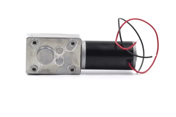 ottom view of TSL-5840GW-31ZY high torque worm gear motor displaying metal gear casing and DC motor body