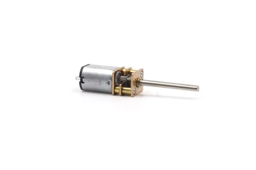 TSL-GM12-N20VA-26D long shaft N20 gear motor side view showing brass precision spur gearbox and extended output shaft.