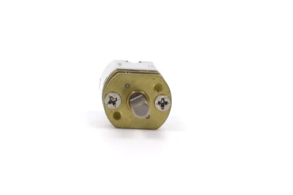 Front mounting plate of 10mm M20 gear motor featuring 2-M1.6 mounting screw holes and D-cut output shaft