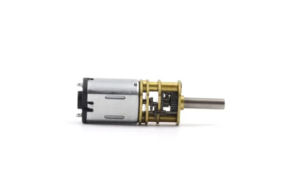 Side view profile of TSL-GF10-M20 gear motor highlighting multi-stage open brass gear train structure