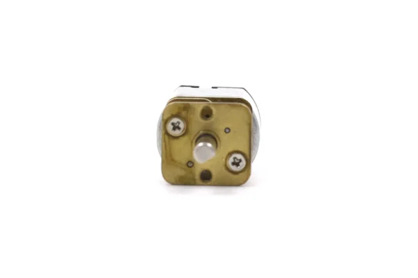 Front view of TSL-GF13-030 miniature spur gear motor showing mounting holes and output shaft