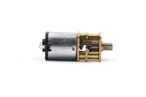 Side profile view of TSL-GA12-N10 micro N10 gear motor showing multi-stage spur gears and brass frame