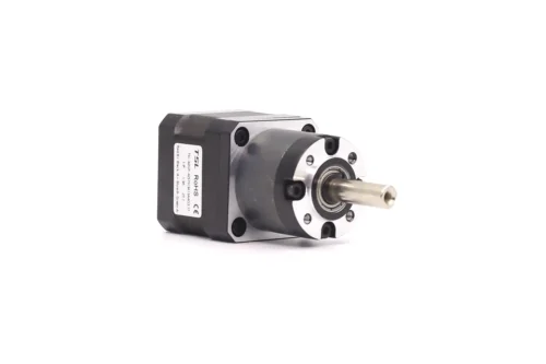 NEMA 17 geared stepper motor TSL-42GP-42STH series with powder metallurgy planetary gearbox and specification label