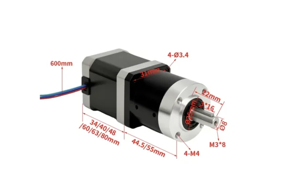 Dimension diagram of direct lead wire NEMA 17 planetary geared stepper motor