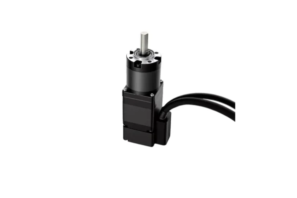Vertical view of NEMA 11 hybrid geared stepper motor with integrated encoder