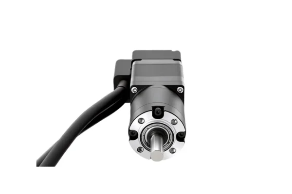 Front shaft flange and planetary gearbox view of NEMA 11 geared stepper motor