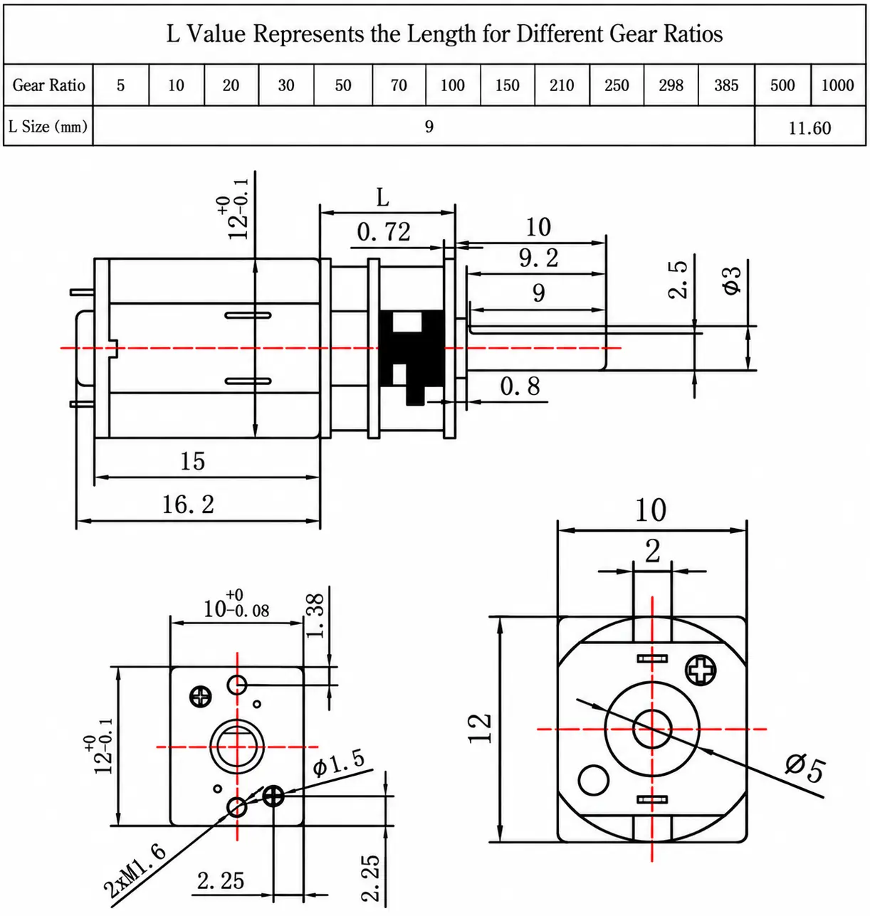 Mechanical dimension drawing and CAD blueprint of TSL-GA12-N20 micro DC gear motor