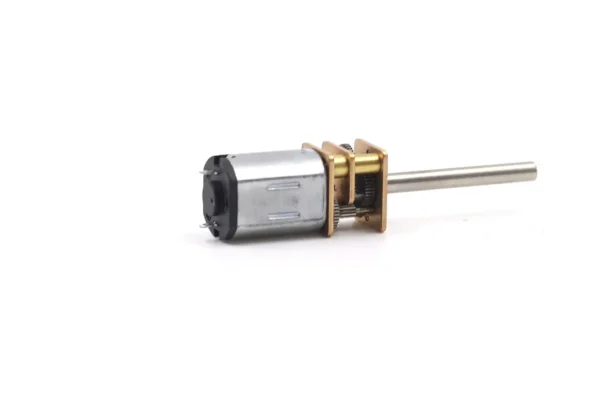 Rear top-side view of TSL-GM12-N20VA-26D long shaft gear motor showing rear motor cap and terminal pins