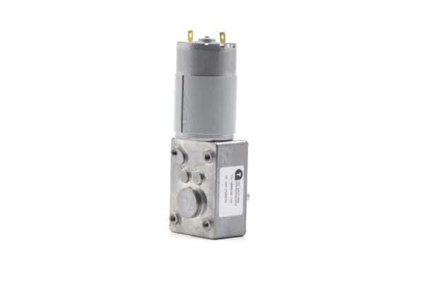 Rear view of TSL-JGY5840-555 right angle worm drive motor showing soldered power terminals