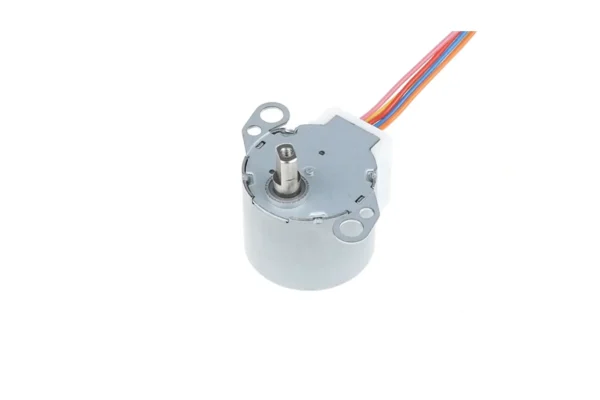 12v geared stepper motor with mounting ears and D-shaped shaft