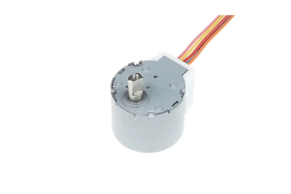 24BYJ48 12V DC stepper motor showing top view of flat output shaft and wiring harness
