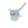 Front angle view of the 24byj48 12V DC motor showing its output shaft and multi-color wiring harness