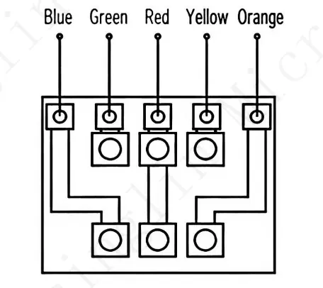 Pinout and internal wiring schematic with color coding for the 24byj48 12V DC motor