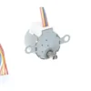 Front angle view of the 24byj48 12V DC motor showing its output shaft and multi-color wiring harness