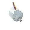 Front angled view of 24BYJ48 5V DC gear stepper motor detailing the D-shaped output shaft and mounting holes