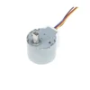24BYJ48 5V DC stepper motor isometric view showing D-cut shaft, metal gear housing, and 5-wire harness