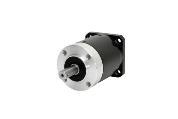 Close-up view of aluminum alloy output flange and keyway shaft of 42mm low backlash planetary gearbox