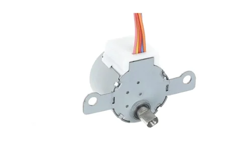 24BYJ48 Stepper Motor - Isometric View 12V DC 24BYJ48 PM Geared Stepper Motor top isometric view showing D-shaft and mounting ears